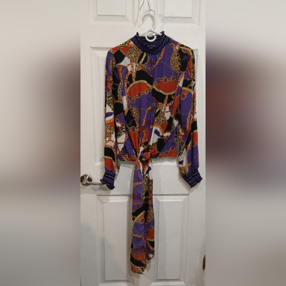 Ashley Stewart Purple and Orange Patterned Top
